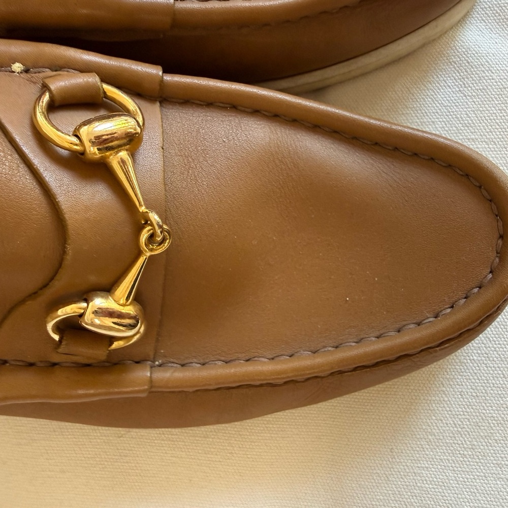 Women’s Tan Leather Loafers with Gold Horsebit - Picture 3 of 10